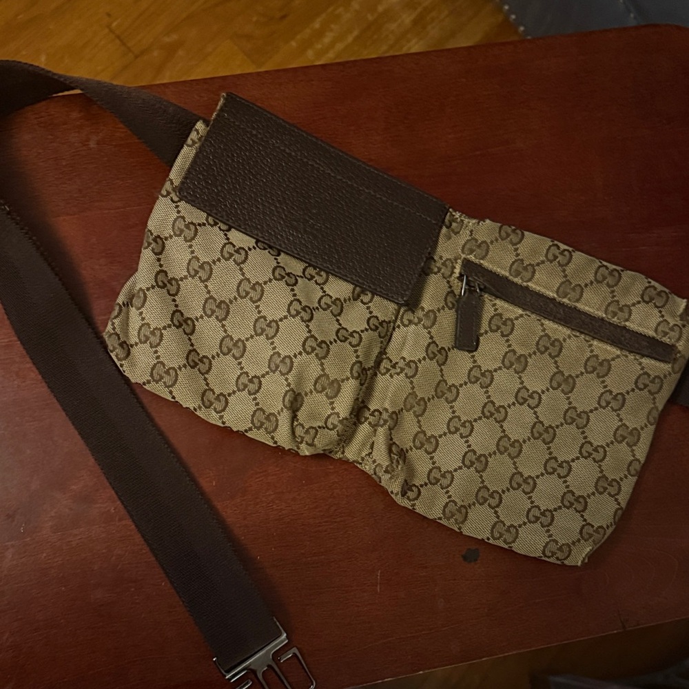 Gucci Beige and Brown Monogram Belt Bag